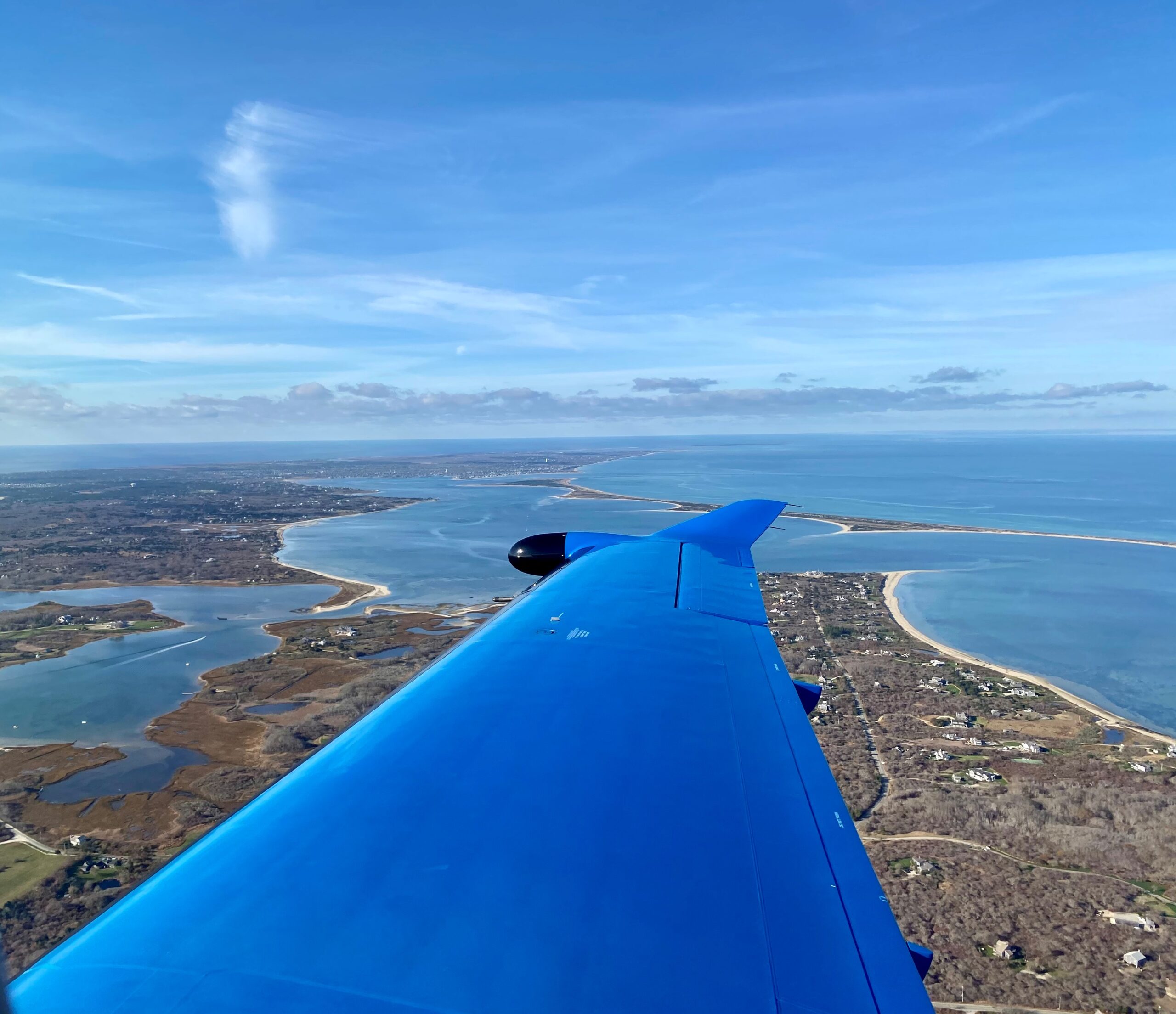 View from the wing of the plane landing in Nantucket